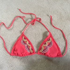 Coral Beaded Bikini Top