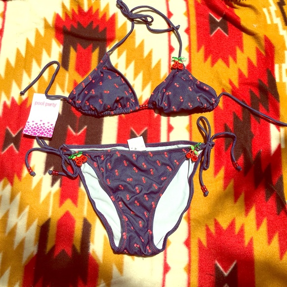 BNWT Denim and Cherry Print Bikini by Pool Party