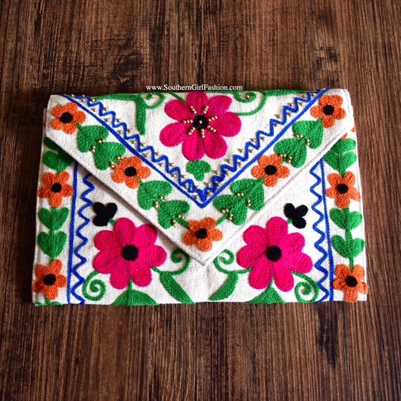 EMBROIDERED BAG Mini Crossbody Convertible Clutch - Picture 2 of 4