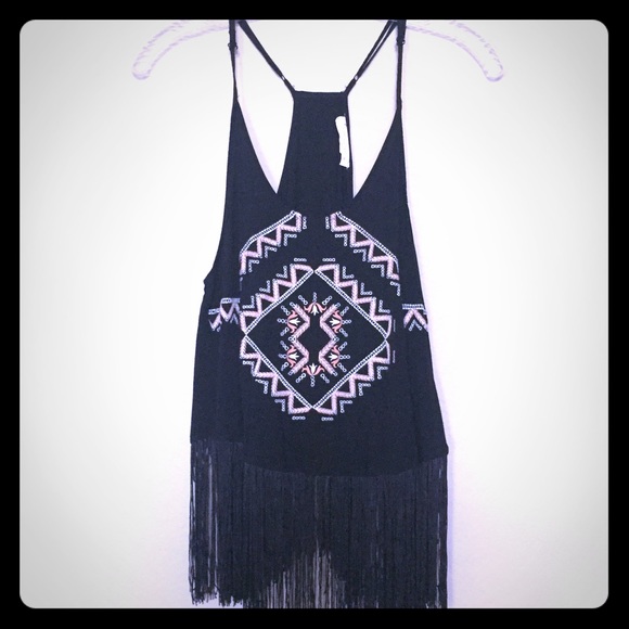 Aztec fringe embroidered tank!