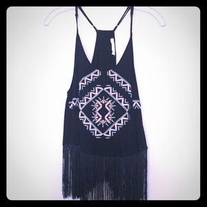 Aztec fringe embroidered tank!