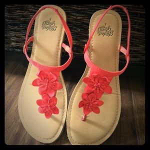 Dark pink flower design sandal flats