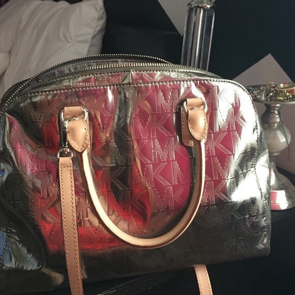 MK Nickel Signature Mirror Metallic Large Satchel
