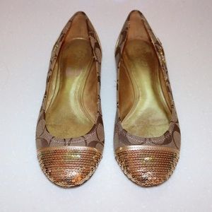 Coach Gold Sequin Flats Size 7