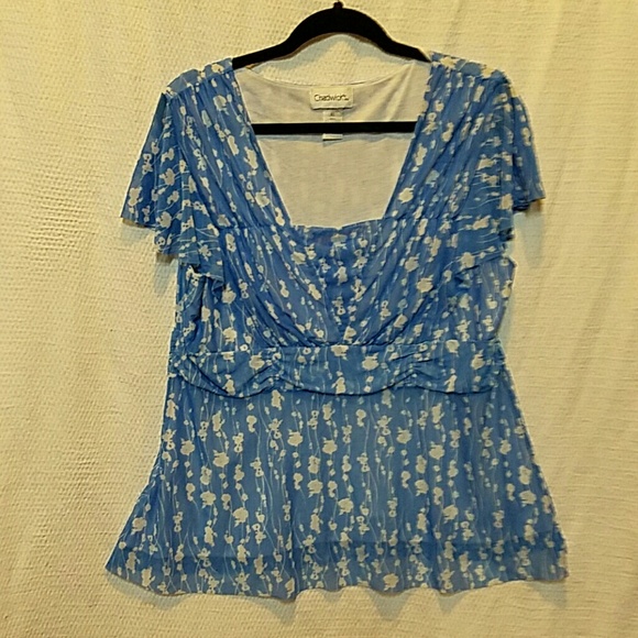 Blue top with white flowers