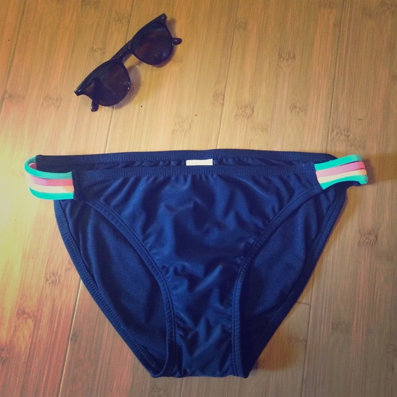 Black bikini bottom with colorful waistband straps