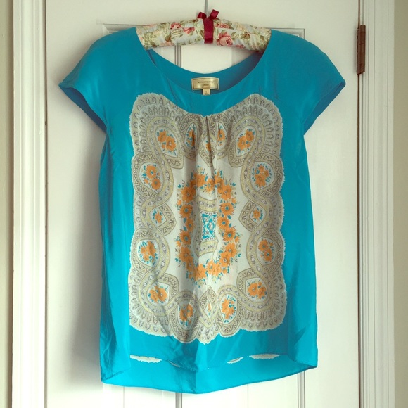 Awesome Anthropologie Scarf-Pattern Blue Top