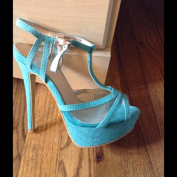 Teal platform heels