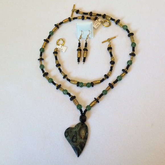 FINAL SALE PRICE Handmade OOAK Glass, Jasper & Wood Jewelry Set