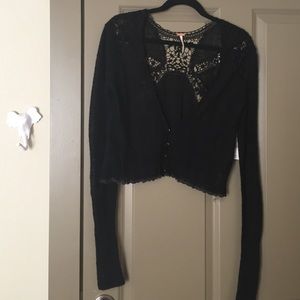 Free people crochet cropped black cardigan