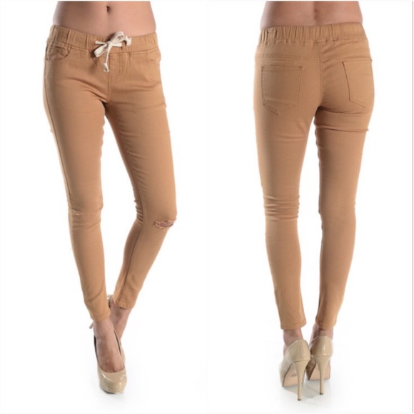 | new arrival | drawstring cut knee skinny pants - Picture 2 of 3