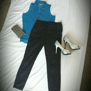 Rewind Dark Wash Side-zip Jeggings