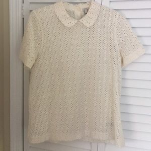 J Crew cream Peter Pan collar shirt