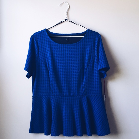 Blue Peplum Houndstooth Blouse