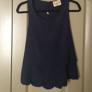 Navy open back scalloped tank