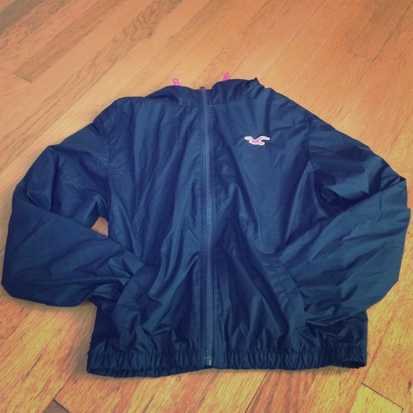 Hollister Navy Rain Jacket in the size Medium