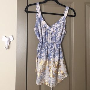 Urban outfitters gold foil and light blue top