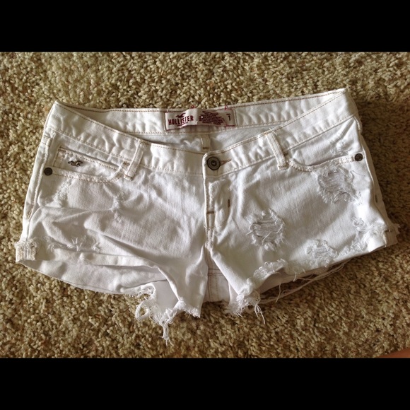 Hollister white destroyed fabric denim shorts!