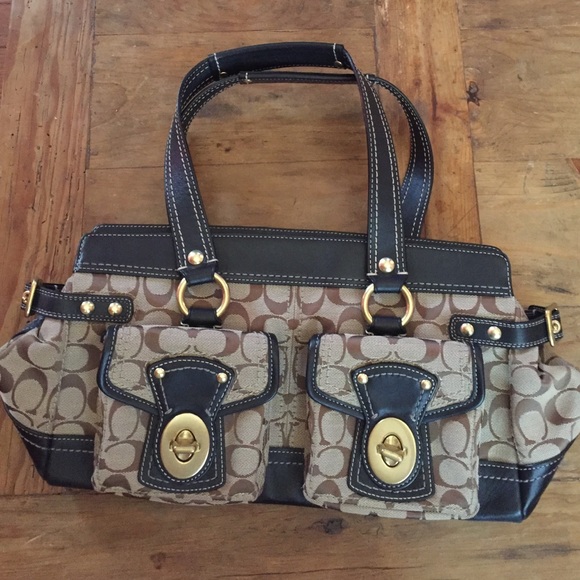AUTHENTIC Coach Signature C Handbag khaki/black