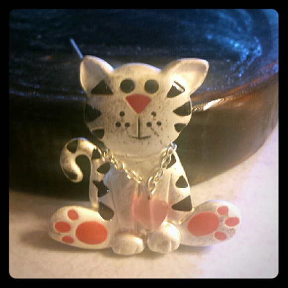 Vintage Cat Brooch , signed TC