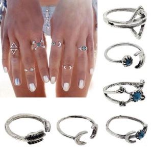 6 Piece Turquoise Silver Ring Set