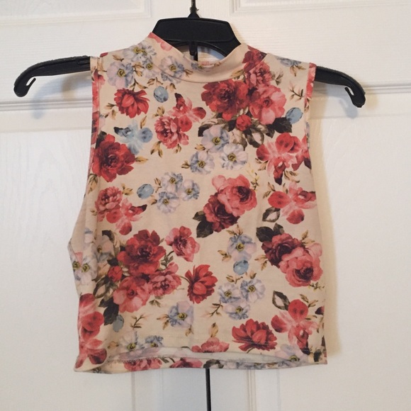 Tops - Floral Turtle Neck Crop Top