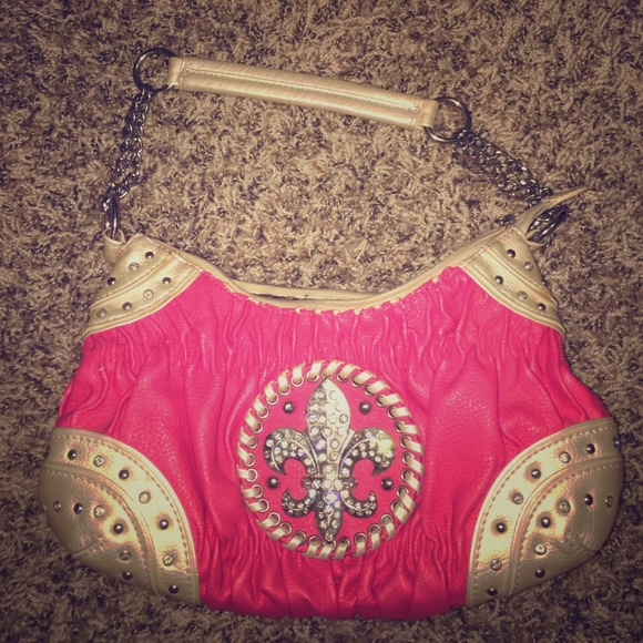 Fleur De Lis pink and white embellished purse - Picture 1 of 3