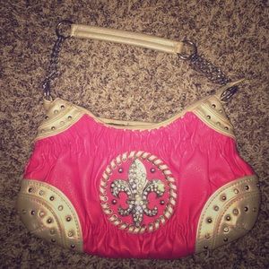 Fleur De Lis pink and white embellished purse