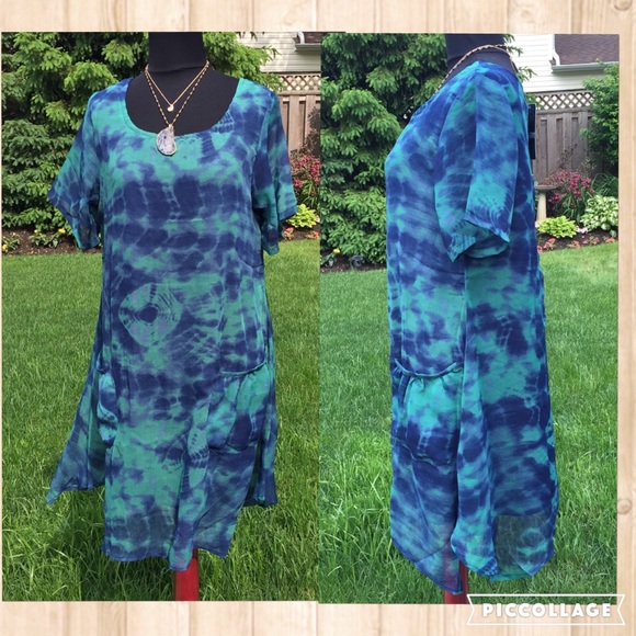 Ocean blue Indian tie dye summer tunic dress! - Picture 3 of 4
