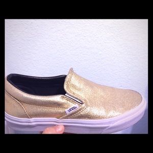 Gold Vans slip ons