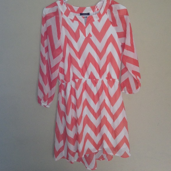 White and orange chevron dress