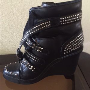 Michael Kors black studded wedge boot