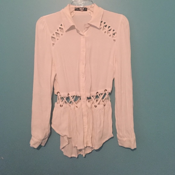 Gypsy Warrior White Tie up Lattice Top collared