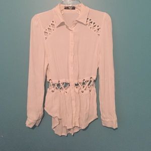 Gypsy Warrior White Tie up Lattice Top collared