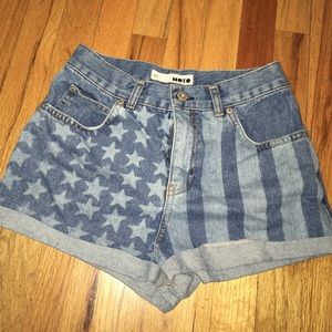 Topshop American Flag Print High Waisted Jeans