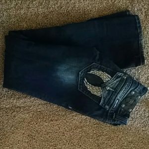 Miss Me 28 Dark boot cut jeans rhinestone wings