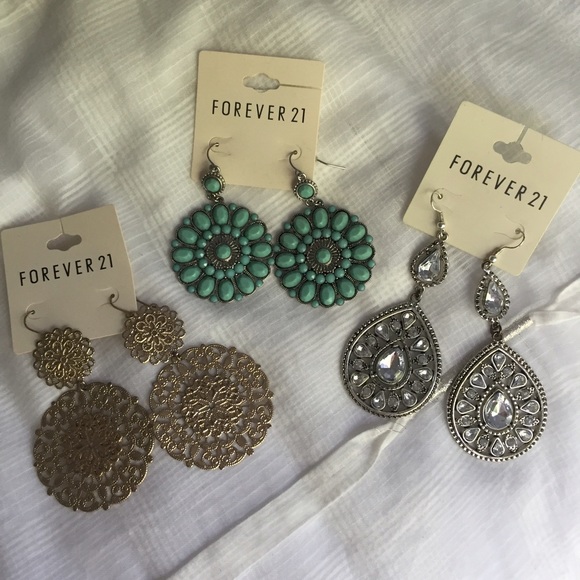 Earring Set of 3 - Gold, Silver, Turquoise - Picture 2 of 4