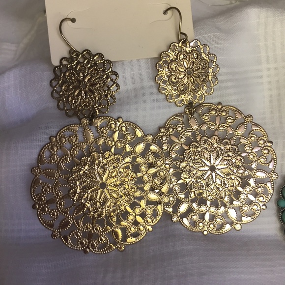 Earring Set of 3 - Gold, Silver, Turquoise - Picture 3 of 4