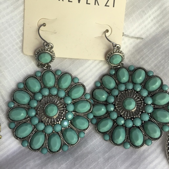 Earring Set of 3 - Gold, Silver, Turquoise - Picture 4 of 4