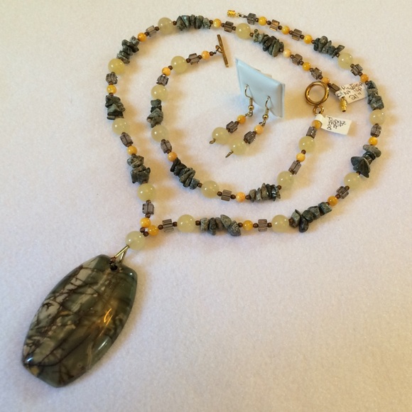 FINAL SALE PRICE OOAK Picture Jasper, MOP & Topaz Jewelry Set