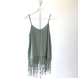 Tops - Tank With Crochet Fringe in Sage Green Tops - Tank With Crochet Fringe in Sage Green