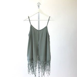 Tops - Tank With Crochet Fringe in Sage Green Tops - Tank With Crochet Fringe in Sage Green