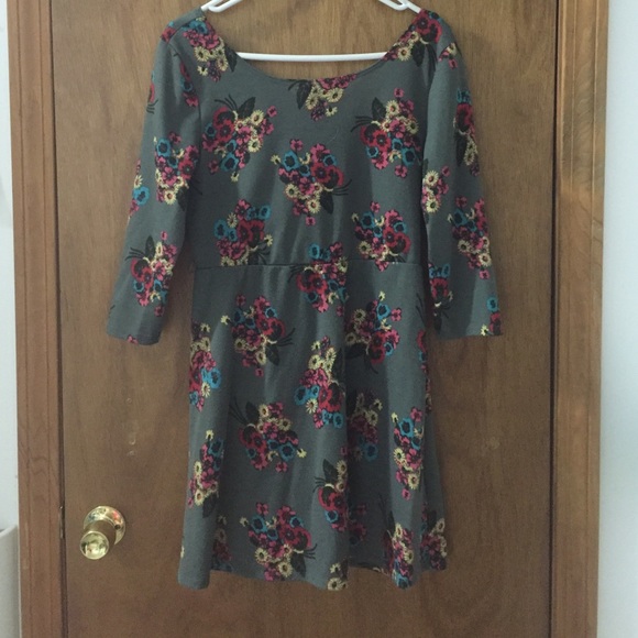 Gray floral print skater dress