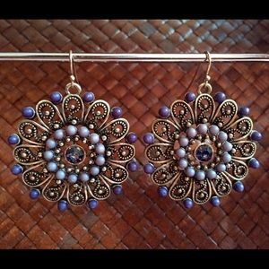 Blue Crystal Flower Earrings