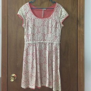 Lauren Conrad cream and pink lace overlay dress