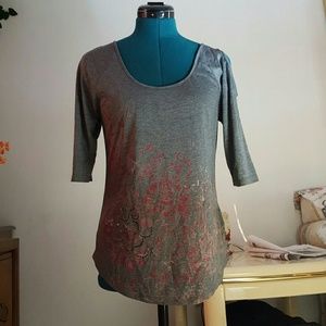 Grey top with pink flowery design