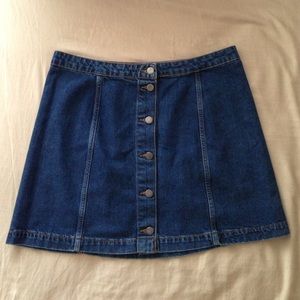 Moto Button Front Denim Mini Skirt