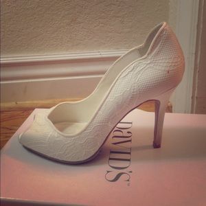 David's Bridal White Lace Heels