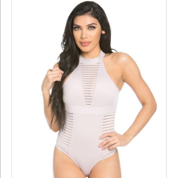🆕🆕 Taupe Striped Mesh Bodysuit - Picture 4 of 4