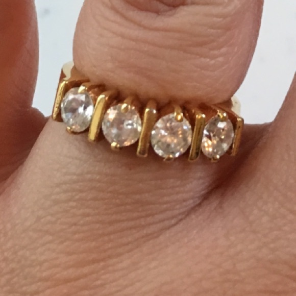 Sterling Silver Gold Plated 4 CZ Ring Sz 7.